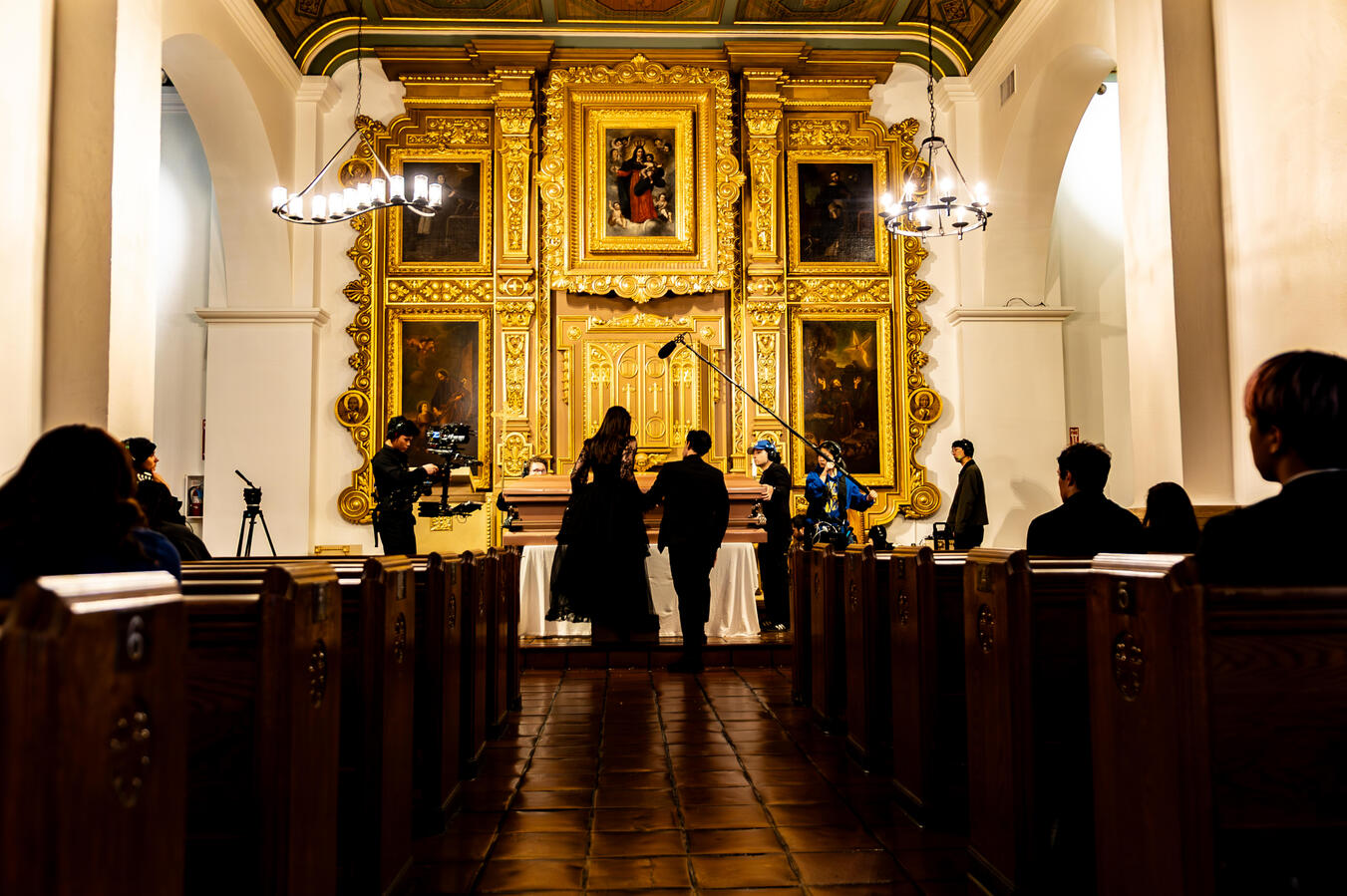 Filming at Our Lady Queen of Angels Catholic Church. Photo credit: Sebastien Chiu